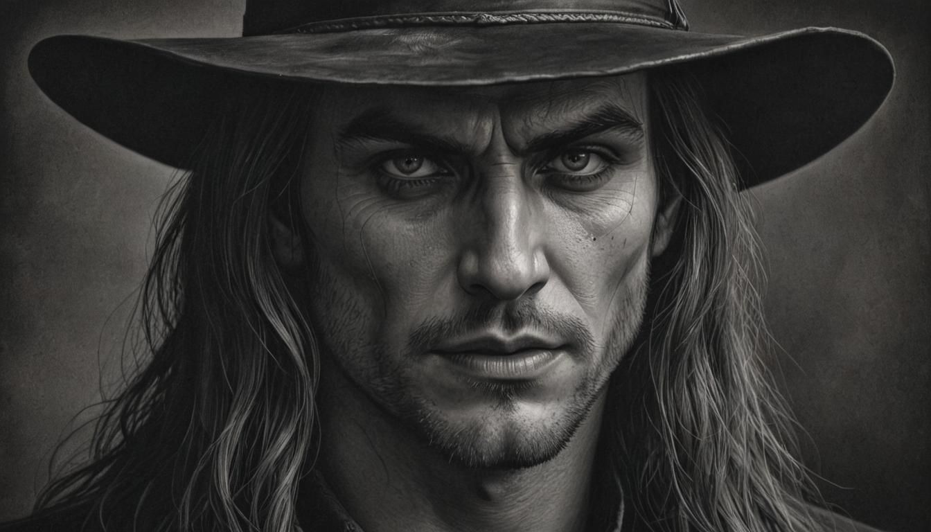 Hyperrealistic Charcoal Portrait: Handsome Vampire Hunter