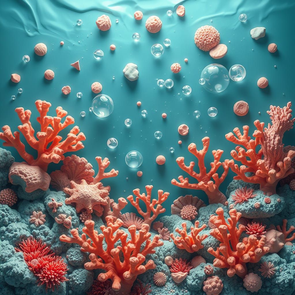 Clay Fractal Coral Reef Landscape in Pastel Blue