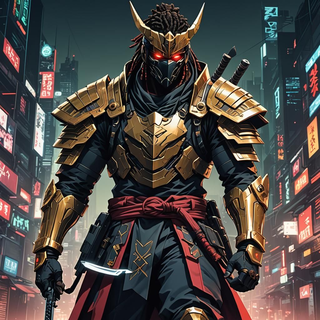 Cyberpunk Samurai Hacker in Anime Manga Style