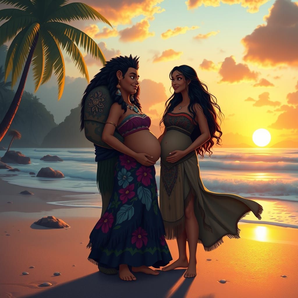 Moana Pregnant on Beach in Whimsical Style