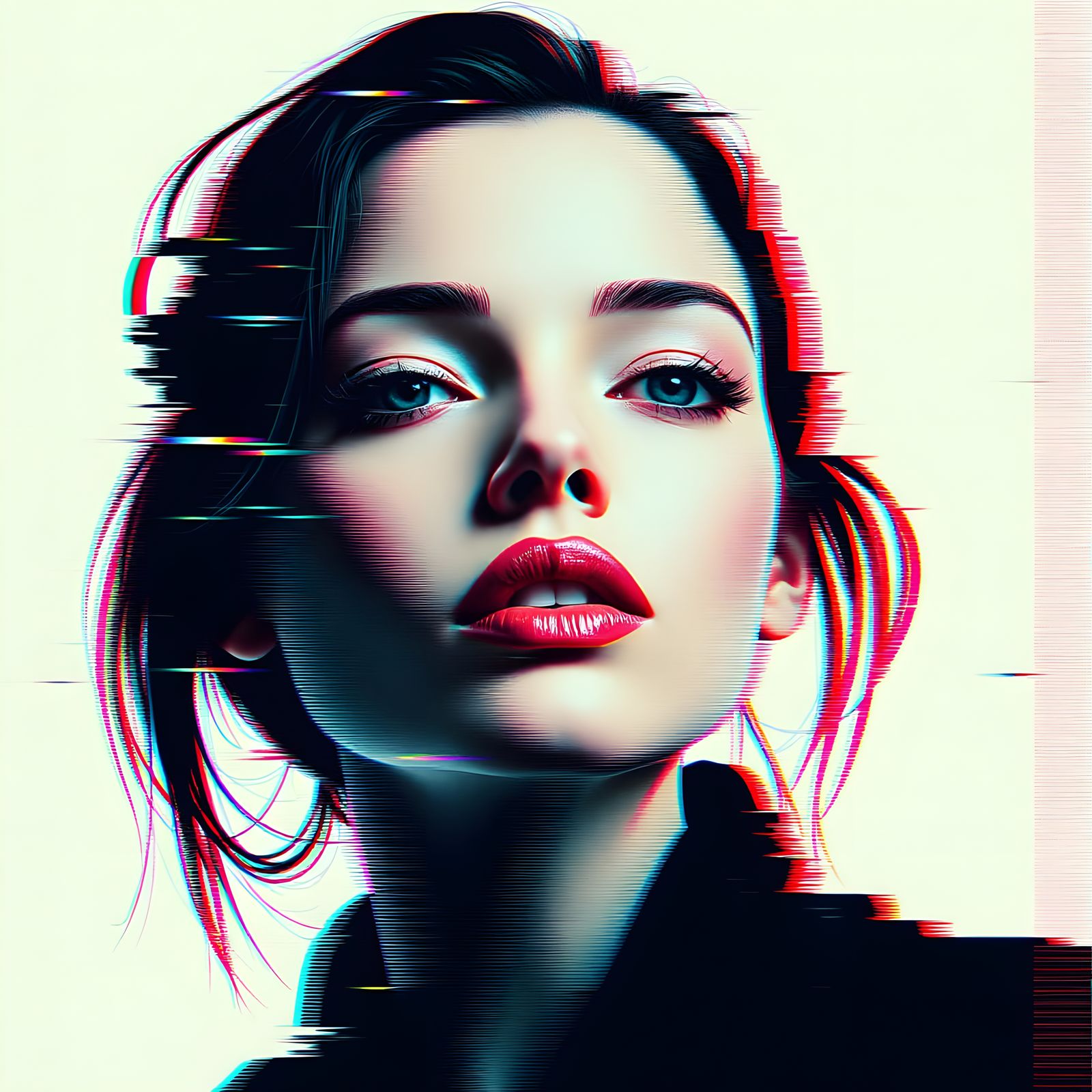 Futuristic Fragmented Portrait in Glitch Art Style