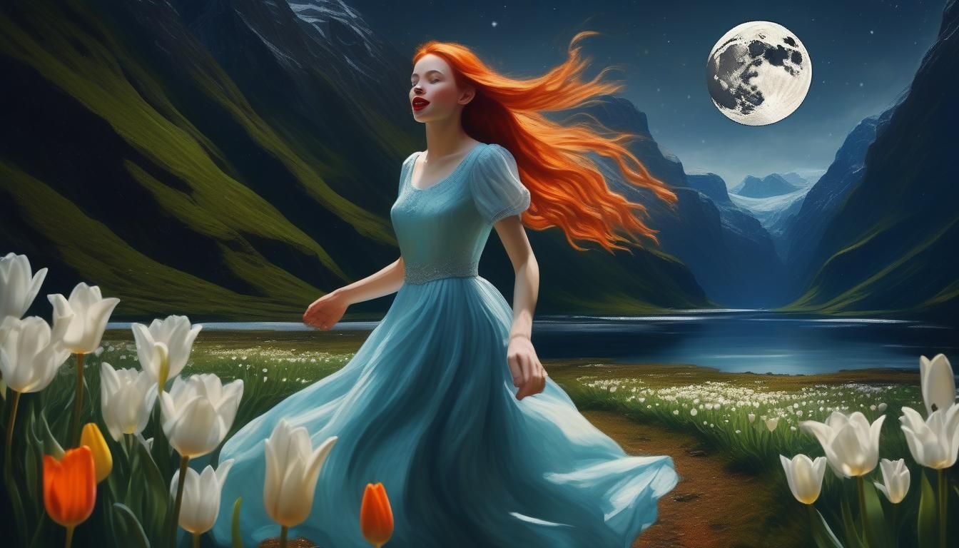 Hyperrealistic Portrait of Dancing Girl in Mountain Landscap...