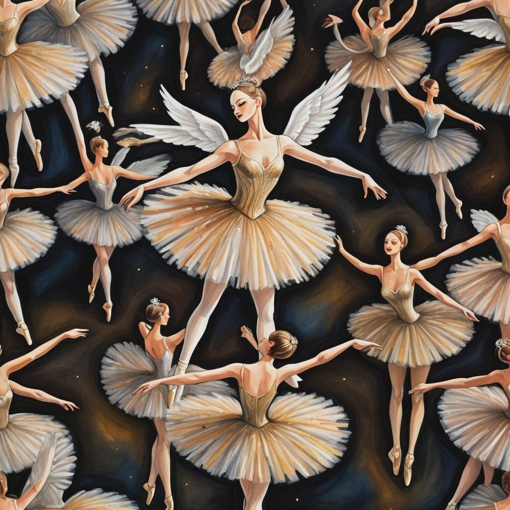 Stickman Ballerina's Swan Lake: Colored Pencil Art