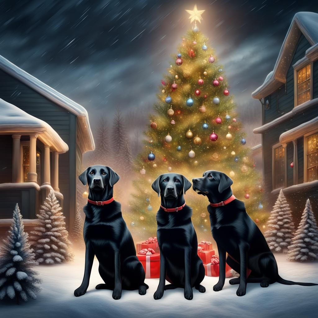 Black Labs Celebrate Christmas: Digital Matte Painting