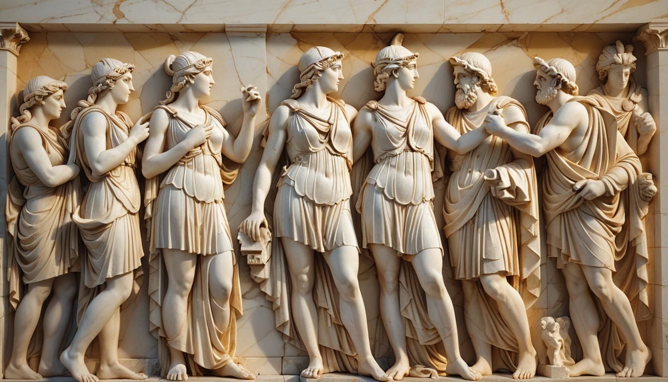 Elegant Ancient Greek Philosophers in Heated Discussion with...