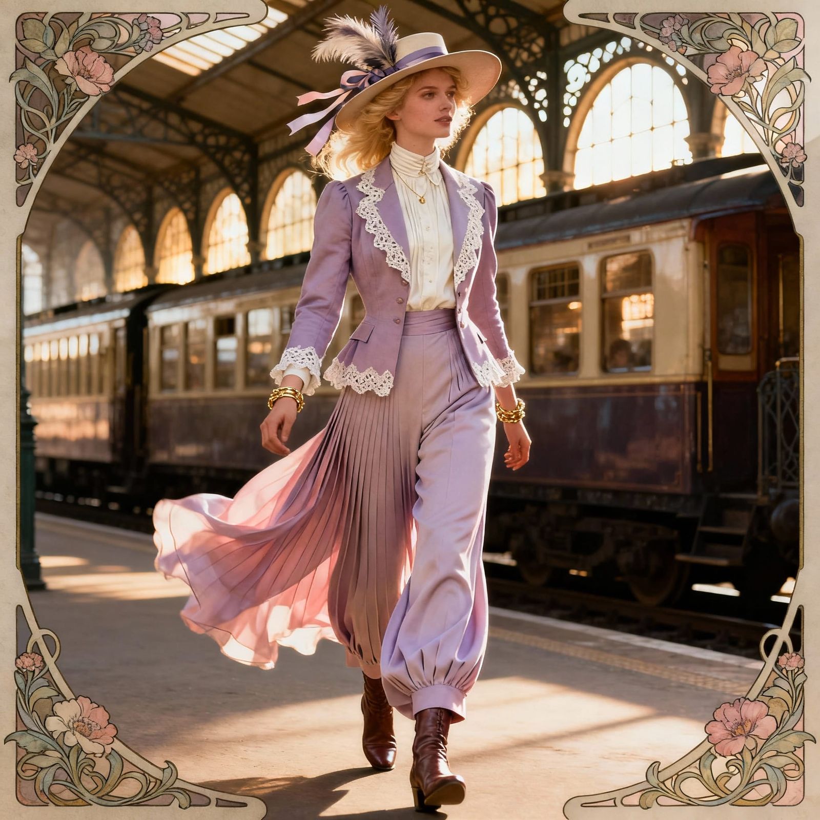 Art Nouveau Belle Epoque Woman in Steampunk Travel Costume