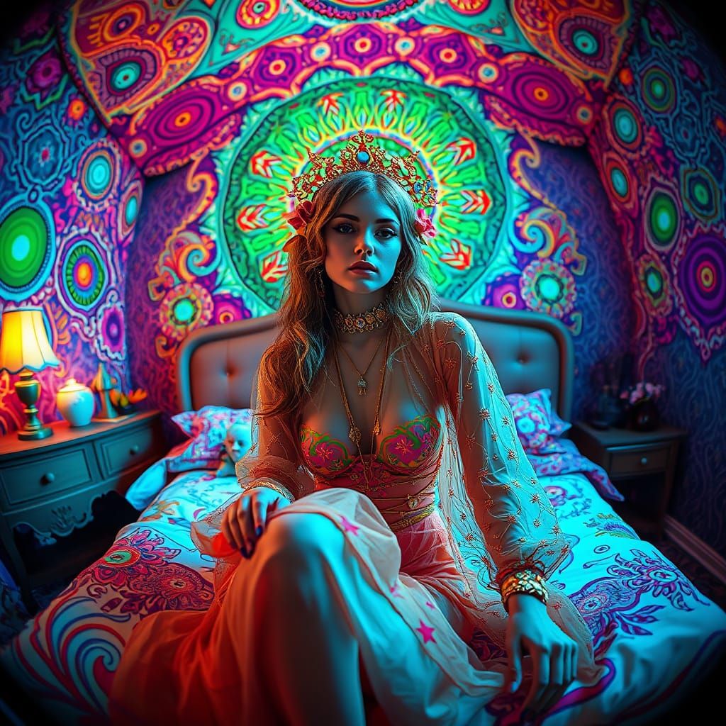 Surreal Goddess in Vibrant Digital Dreamscape