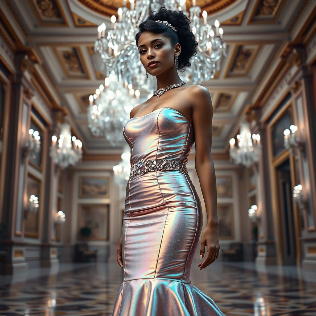 Ethereal Ballroom Goddess in Iridescent Black Pearl Gown