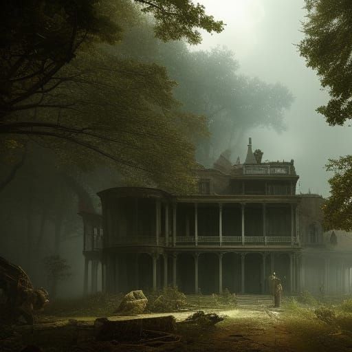Ghostly Creature Haunts Abandoned Mansion in Horror Style