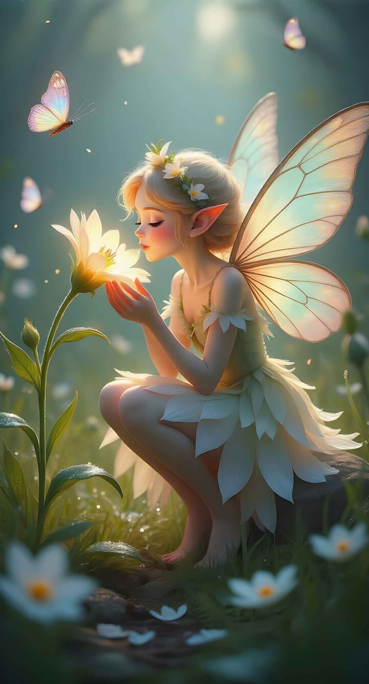 Enchanting Fairy Sips Nectar in Disney Animation Style