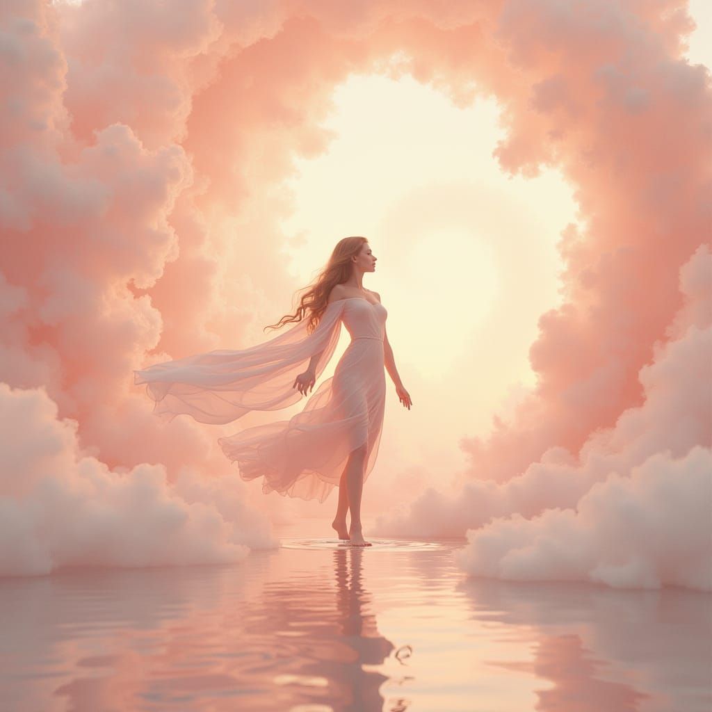 Ethereal Woman Enters Infinity with Arabic Calligraphy