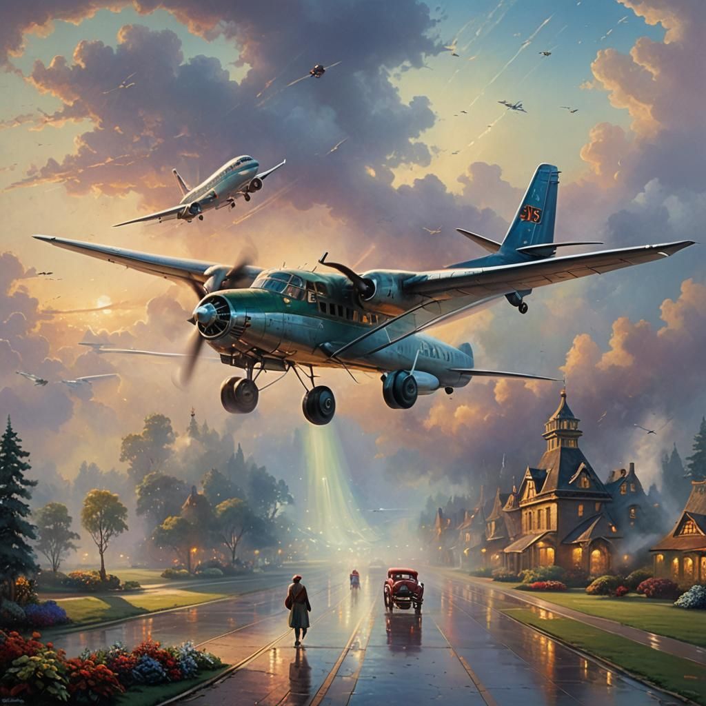 Ethereal Airplane on Runway in Fantasy Style