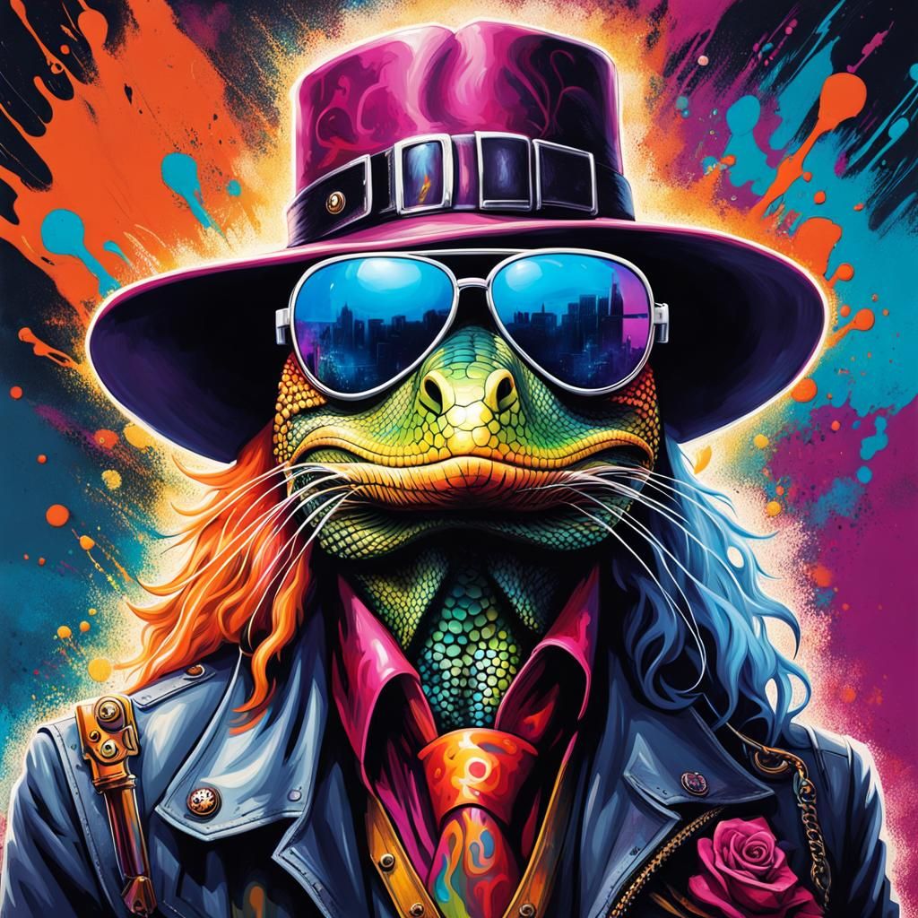 Lizard Wizard Portrait in Graffiti Art Style