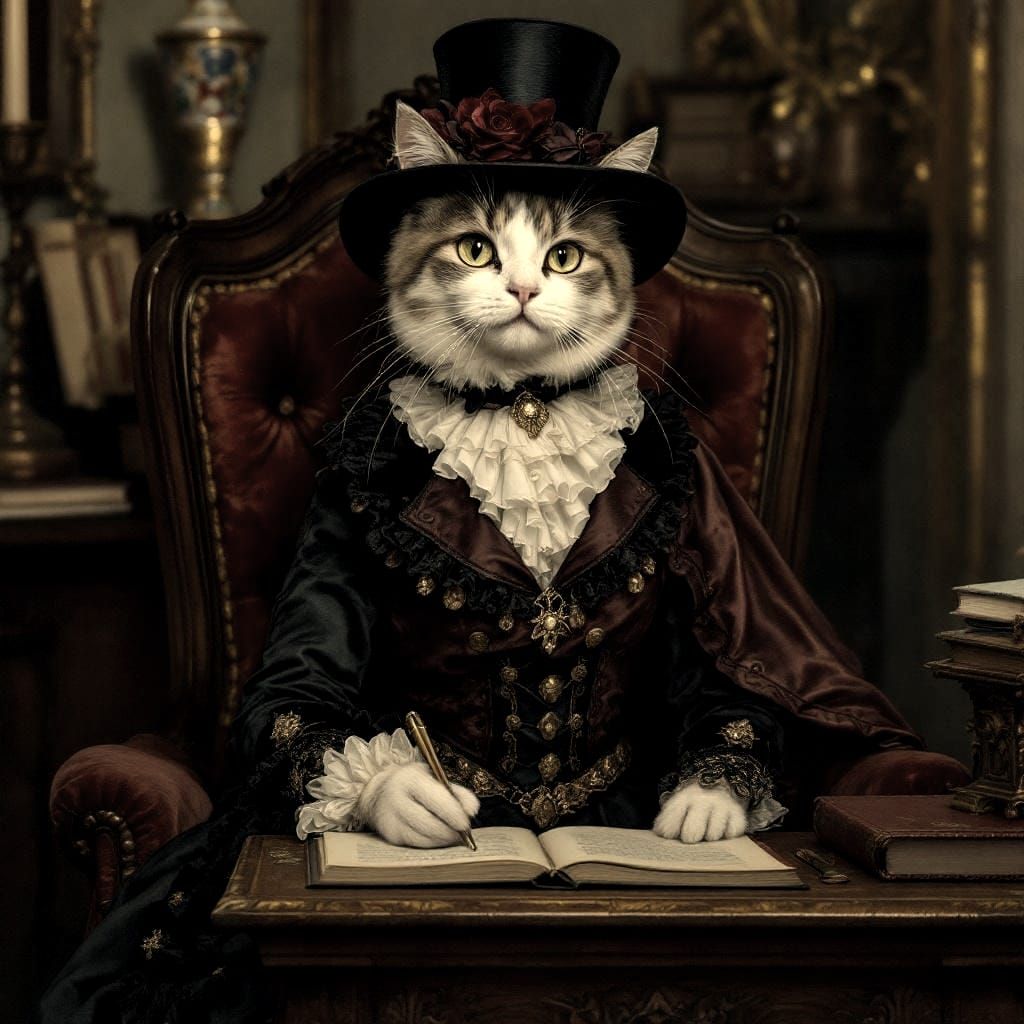 Victorian Cat Portrait in Antique Style