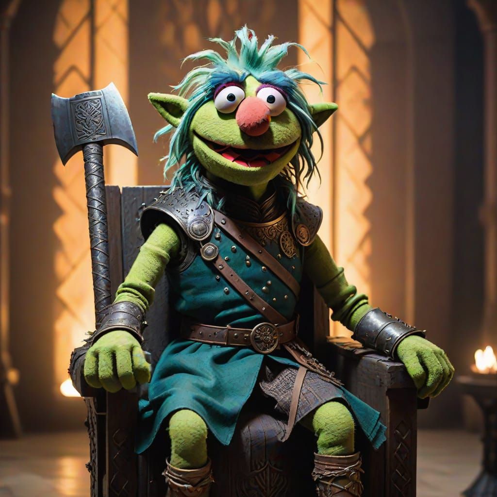 Unique Puppet King in Muppet Style with Golden Throne