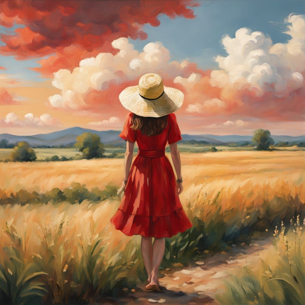 Woman in Red Dress: Impressionist Oil Painting