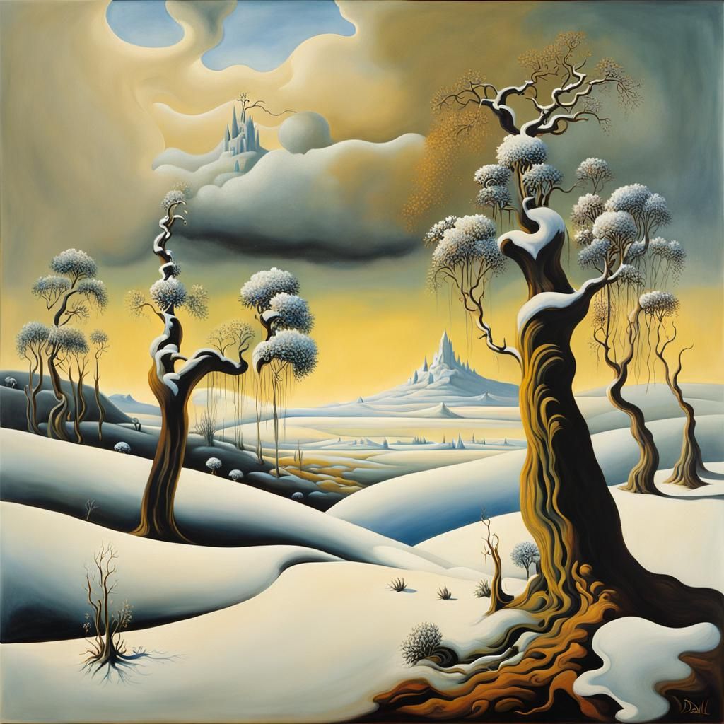 Surreal Snowy Landscape in Salvador Dali Style