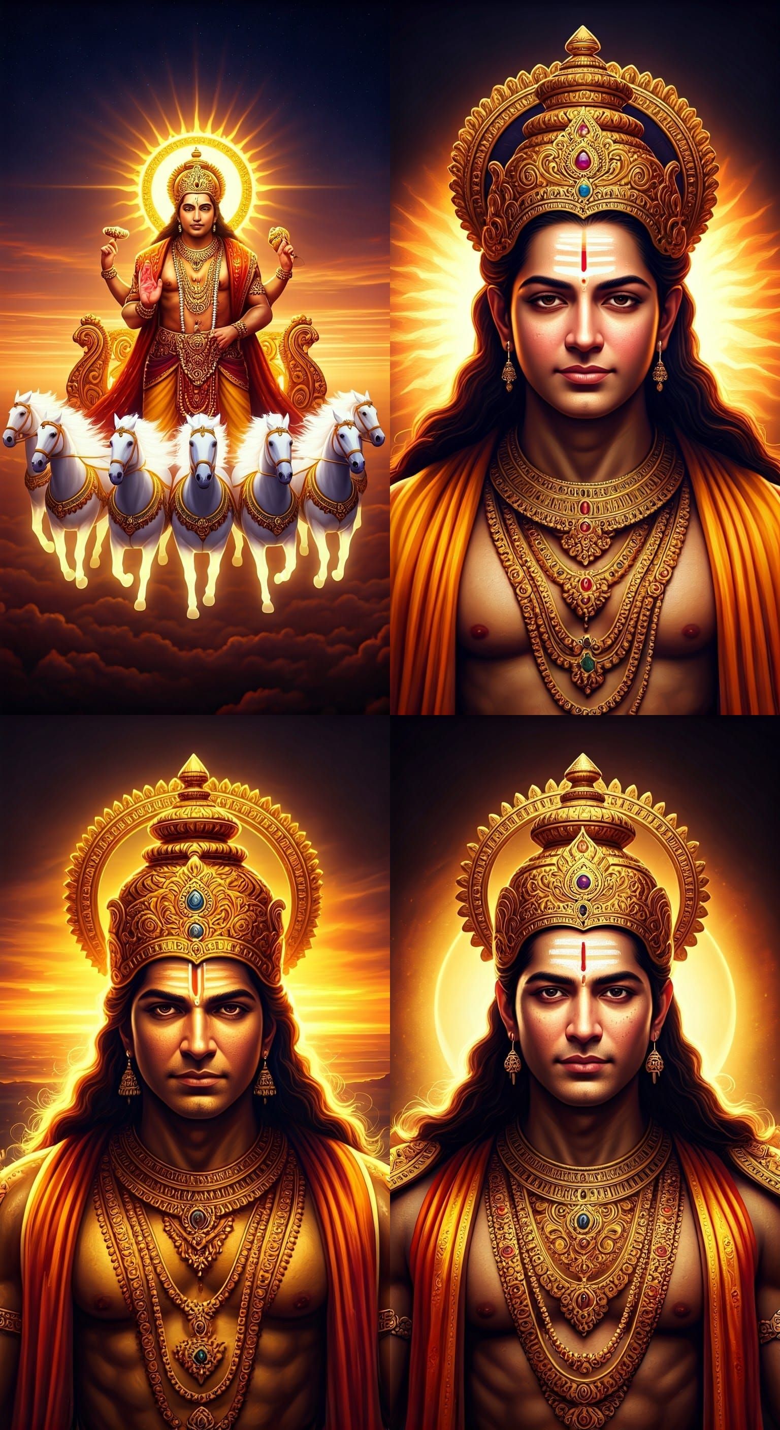 Majestic Hindu God Surya in Golden Armor and Radiant Glory