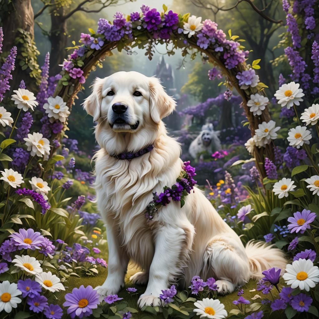 Cute Golden Retriever with Flower Crown