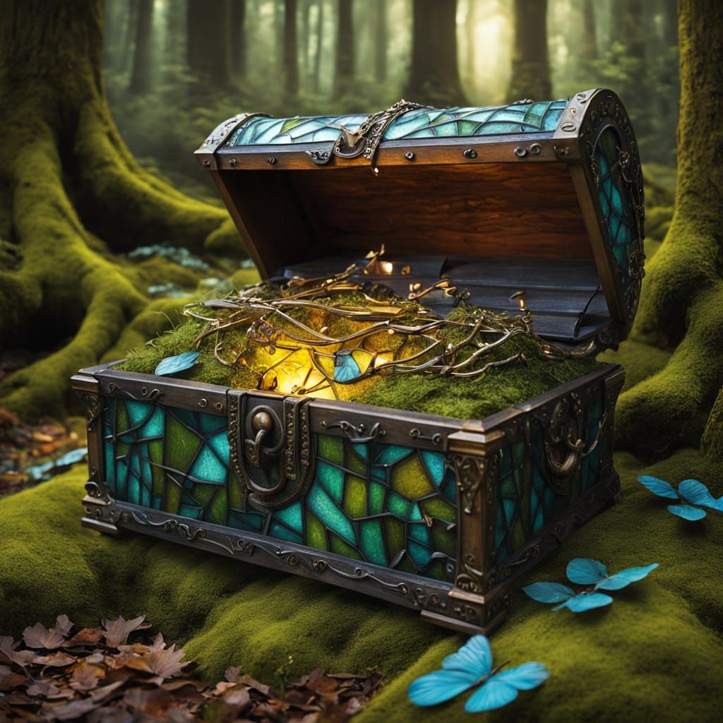 Treasure Chest of Glowing Music Notes in Enchanted Forest