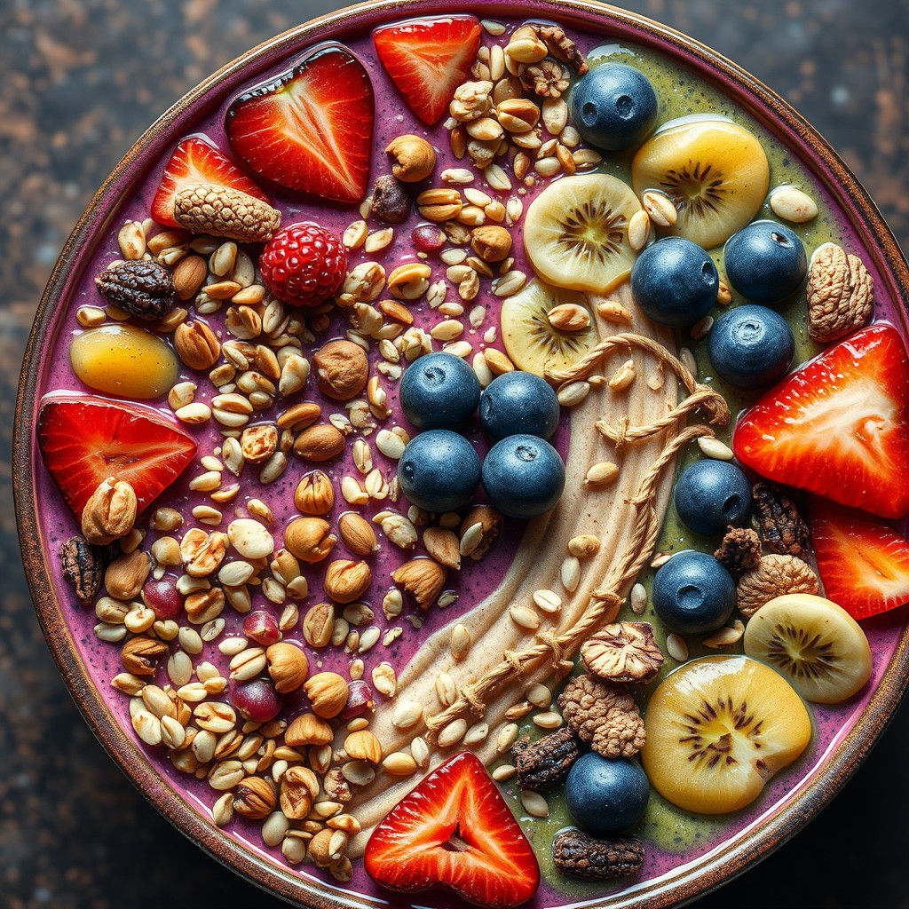 Hyper-Realistic Smoothie Bowls in Vibrant, Surreal Patterns
