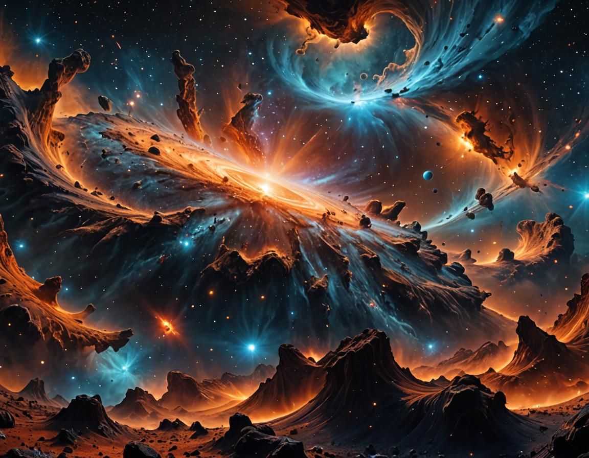 Cosmic Wave Matte Painting Hurtling Through Space