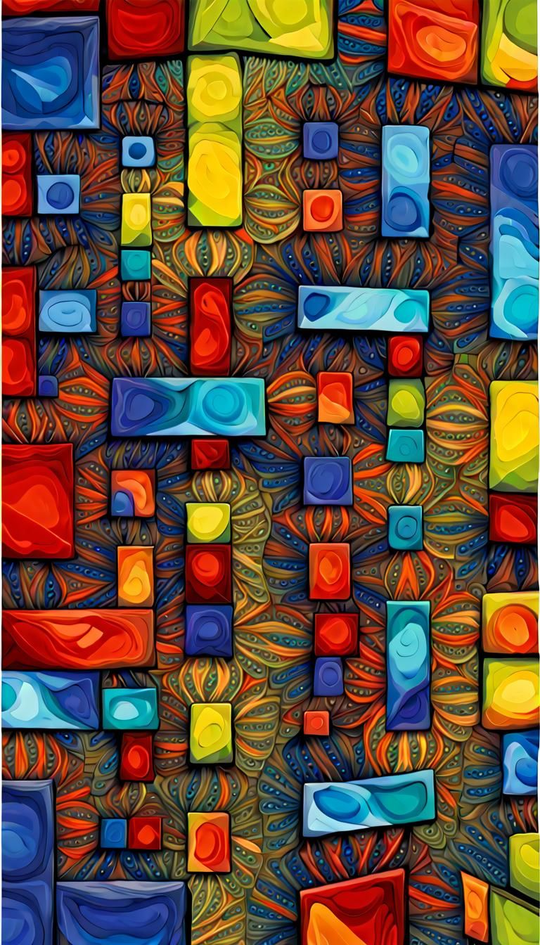 Cubist Fractal Fantasy in Cool Primary Colors