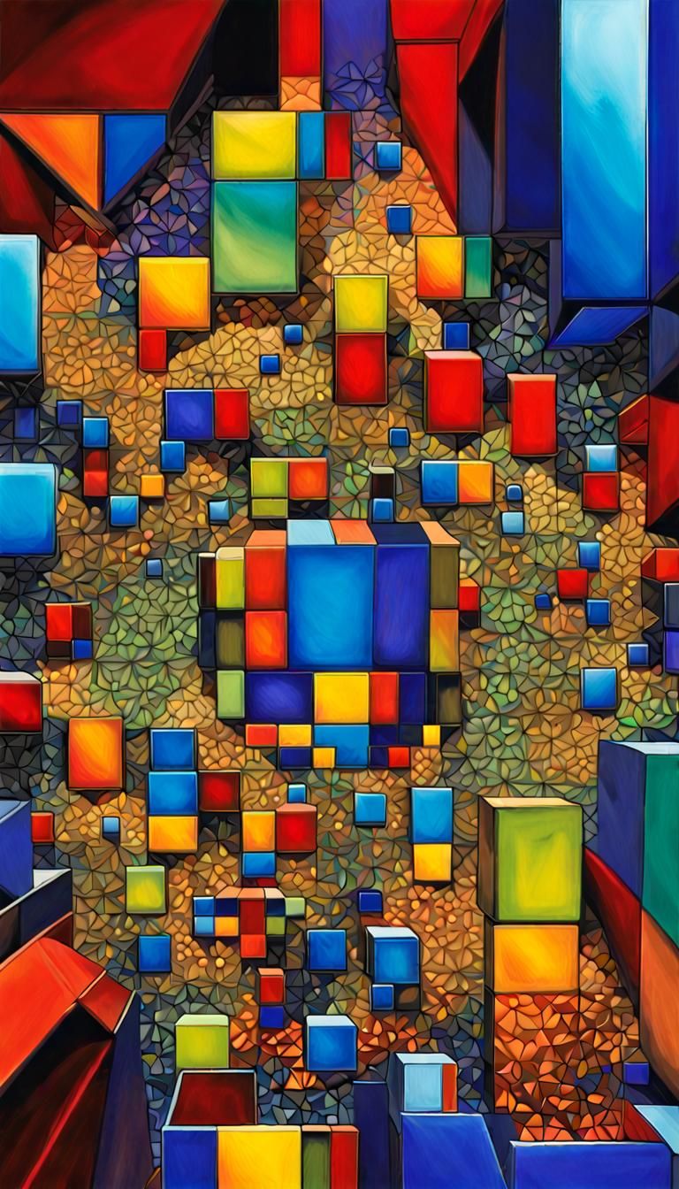 Cubist Fractal Fantasy in Cool Primary Colors
