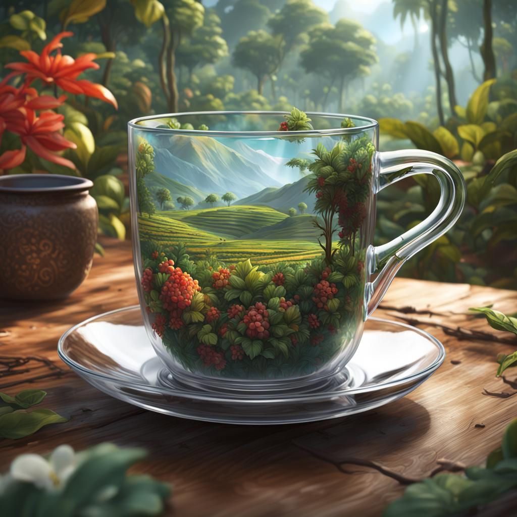Coffee Plantation Inside Mug, Hyperdetailed Art