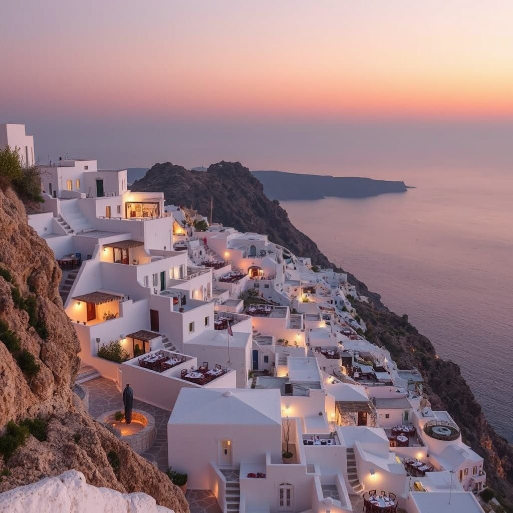 Santorini Cliffside Tavernas at Dusk