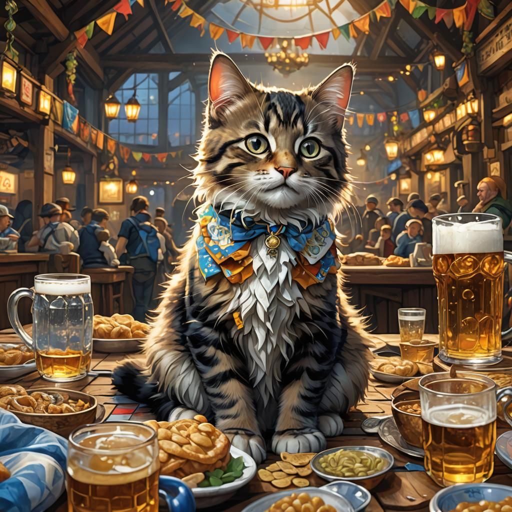 Oktoberfest Kitten Watercolor Concept Art