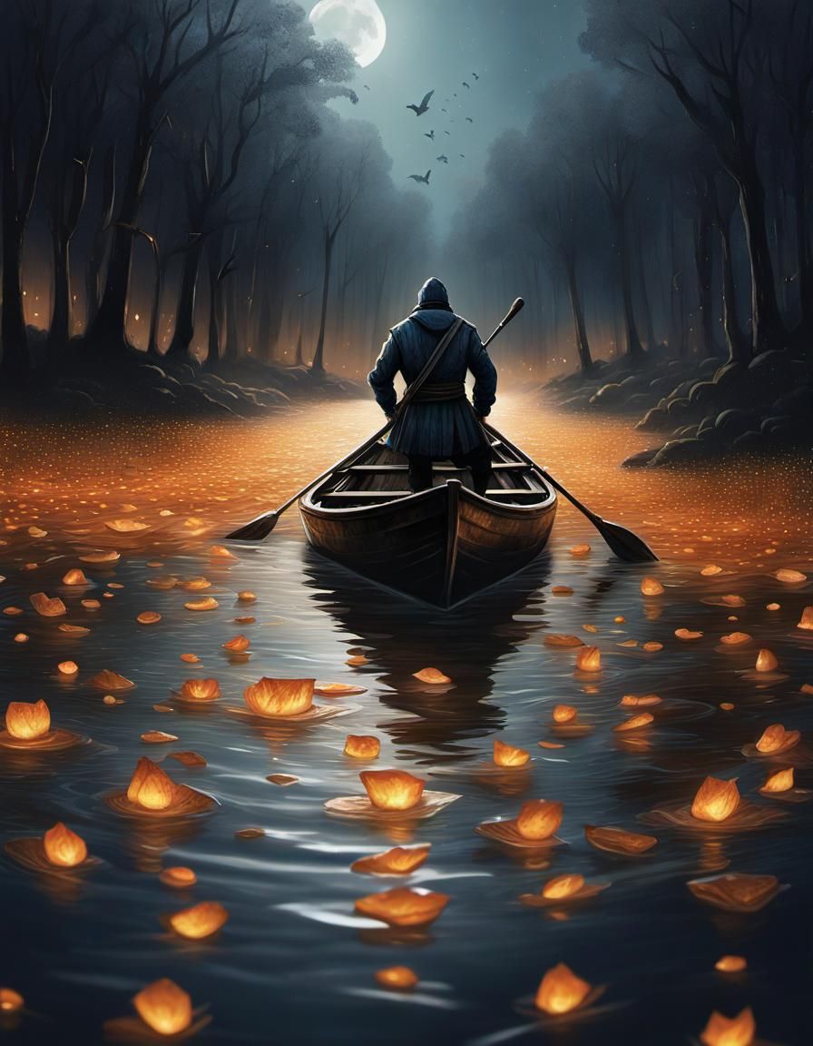 Sinister Graveyard Landscape with Gondola, Astral Illustrati...