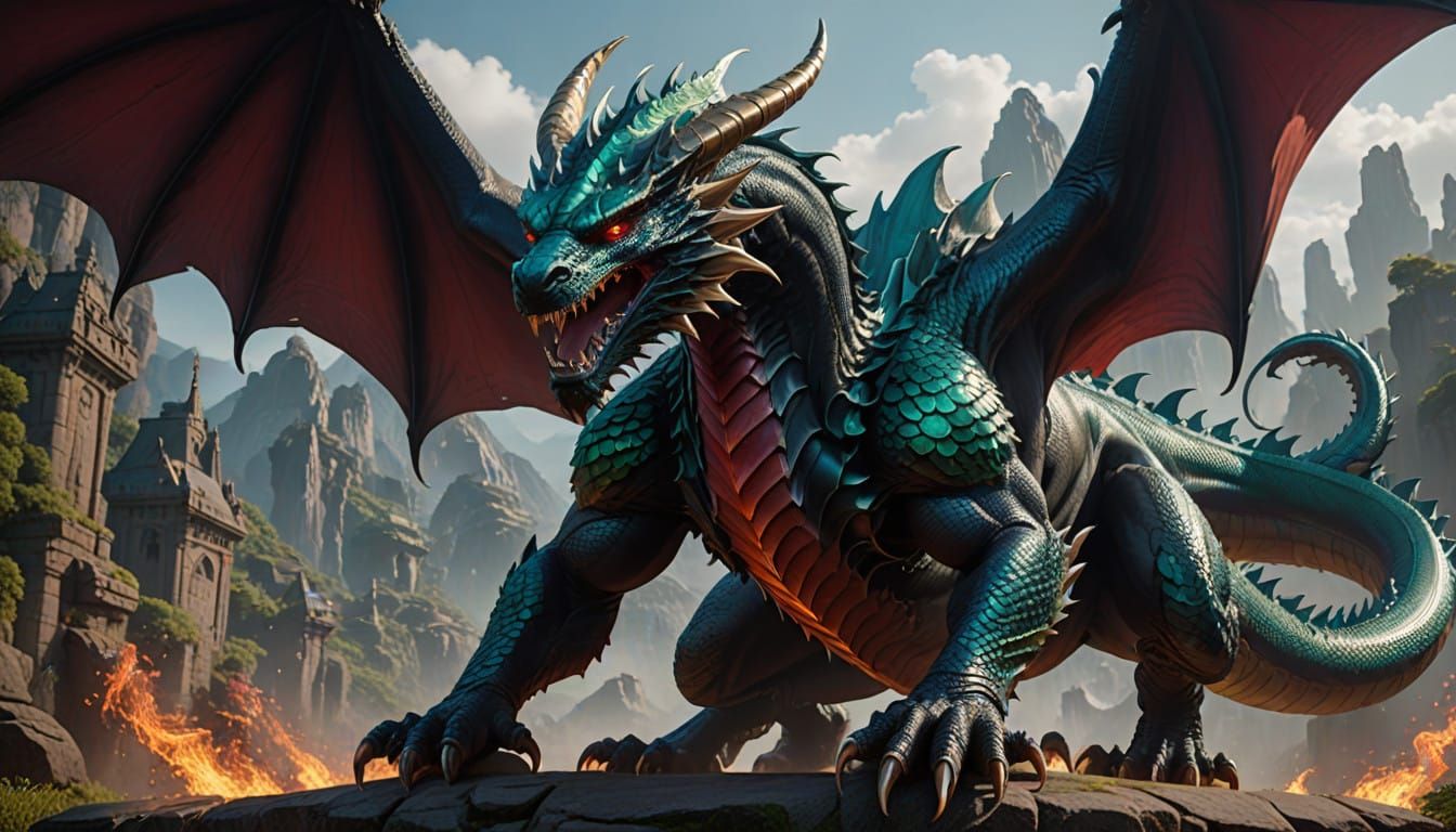 Majestic Dragon Hybrid with Elegant Wings and Fiery Eyes