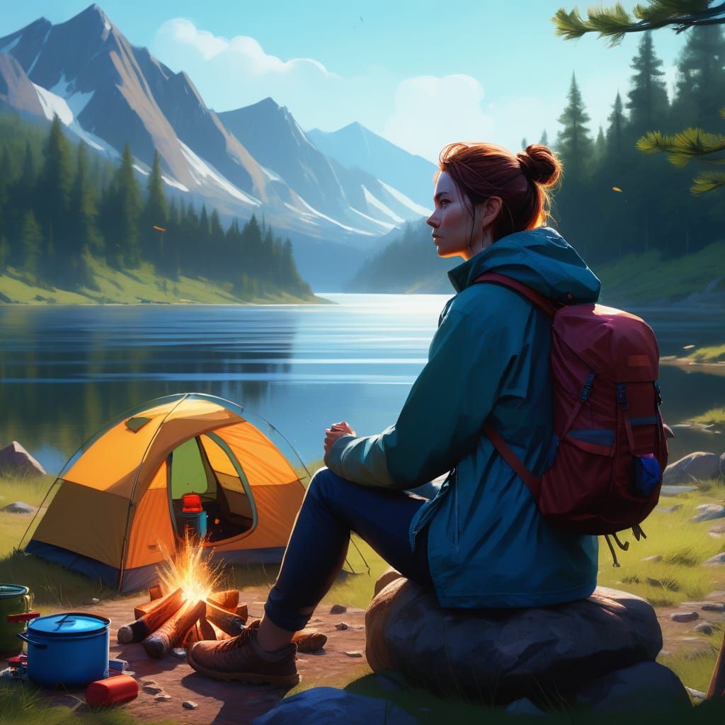 Campsite Scene with Vibrant Colors in Splash Art Style