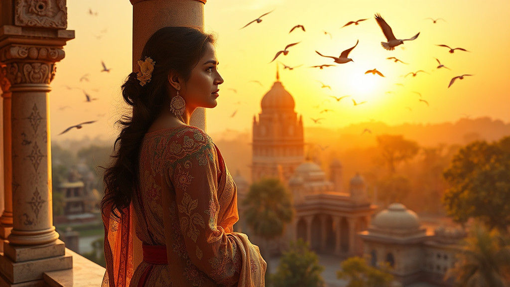 Aligarh Temples in Setting Sun, Hyperrealistic Splash Art