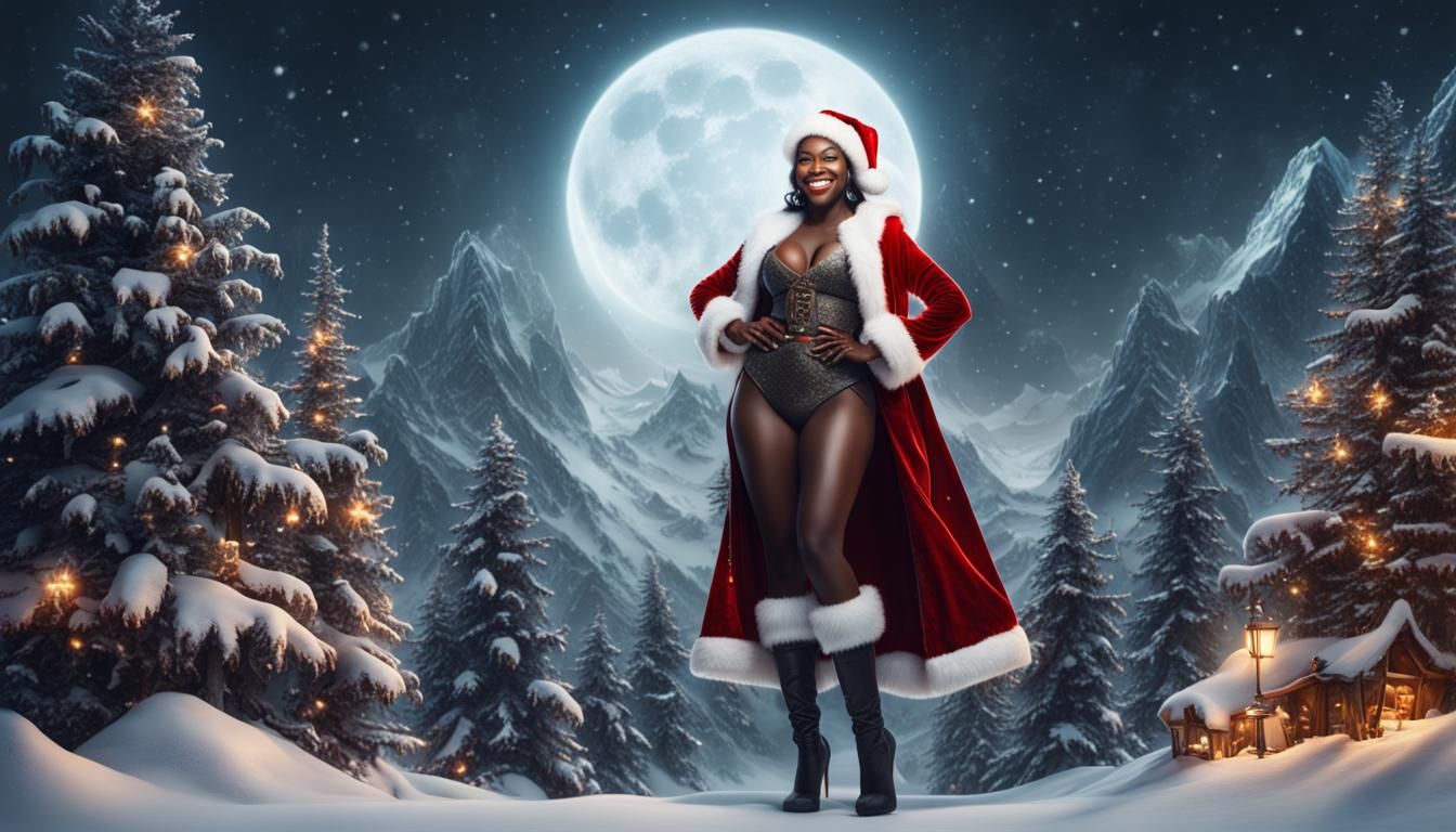 Alluring Black Santa in Festive Digital Painting