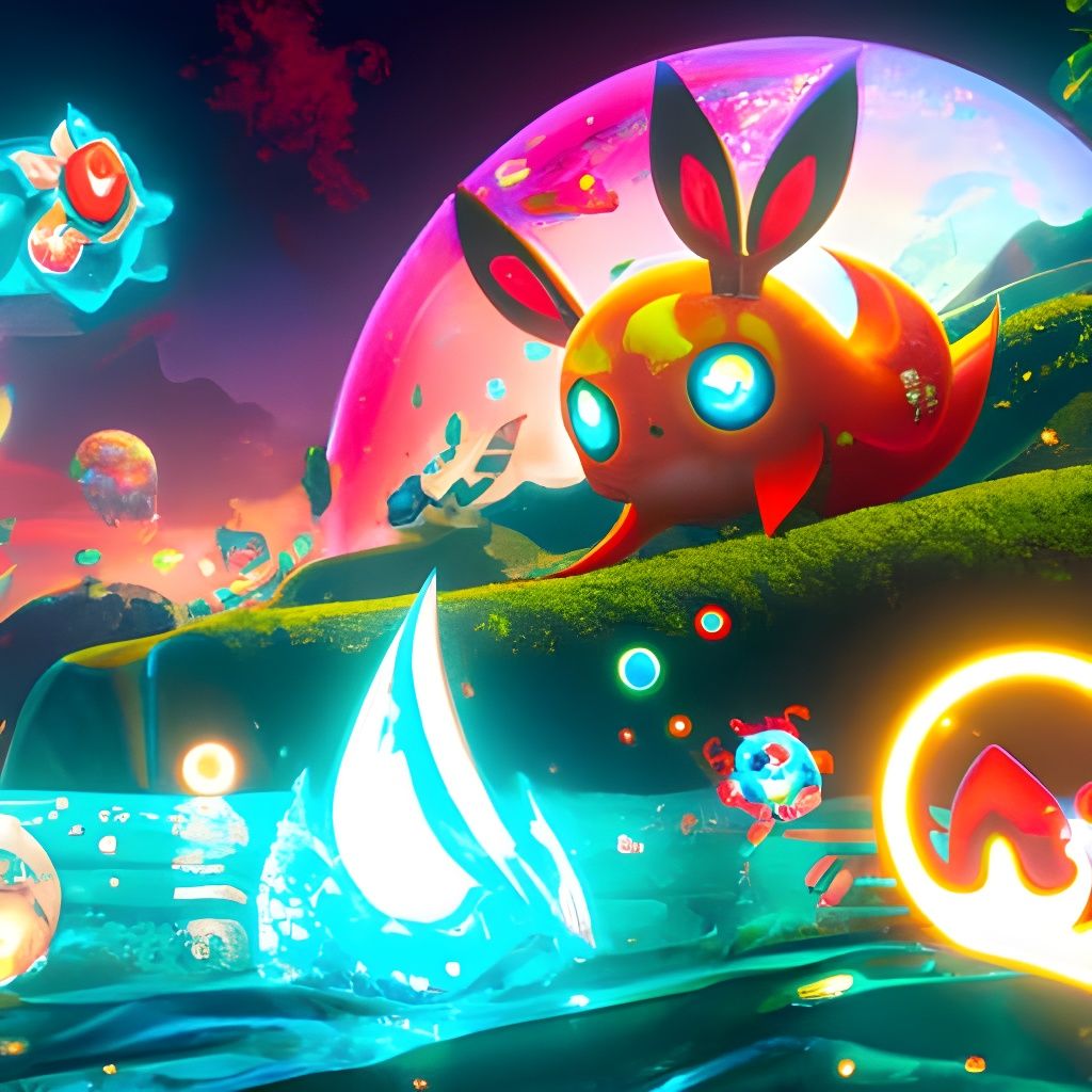 Cute Pokémon in Space: Detailed Matte Painting