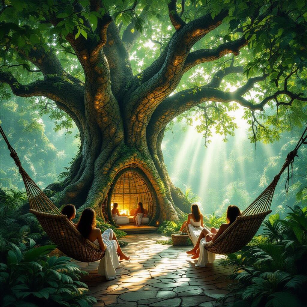 Bioluminescent Tree Spa: A Photorealistic Fantasy Retreat
