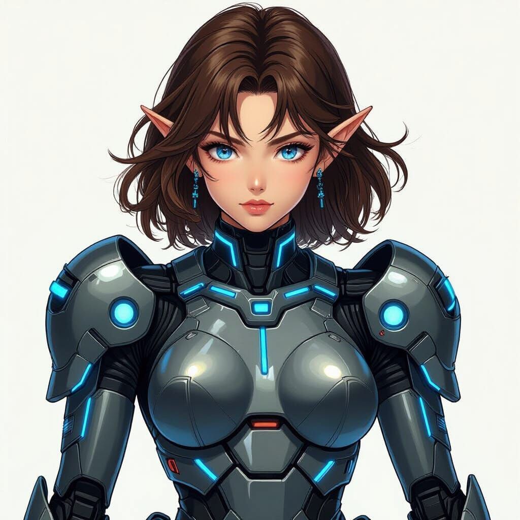 Anime Elf Warrior in Futuristic Body Armor