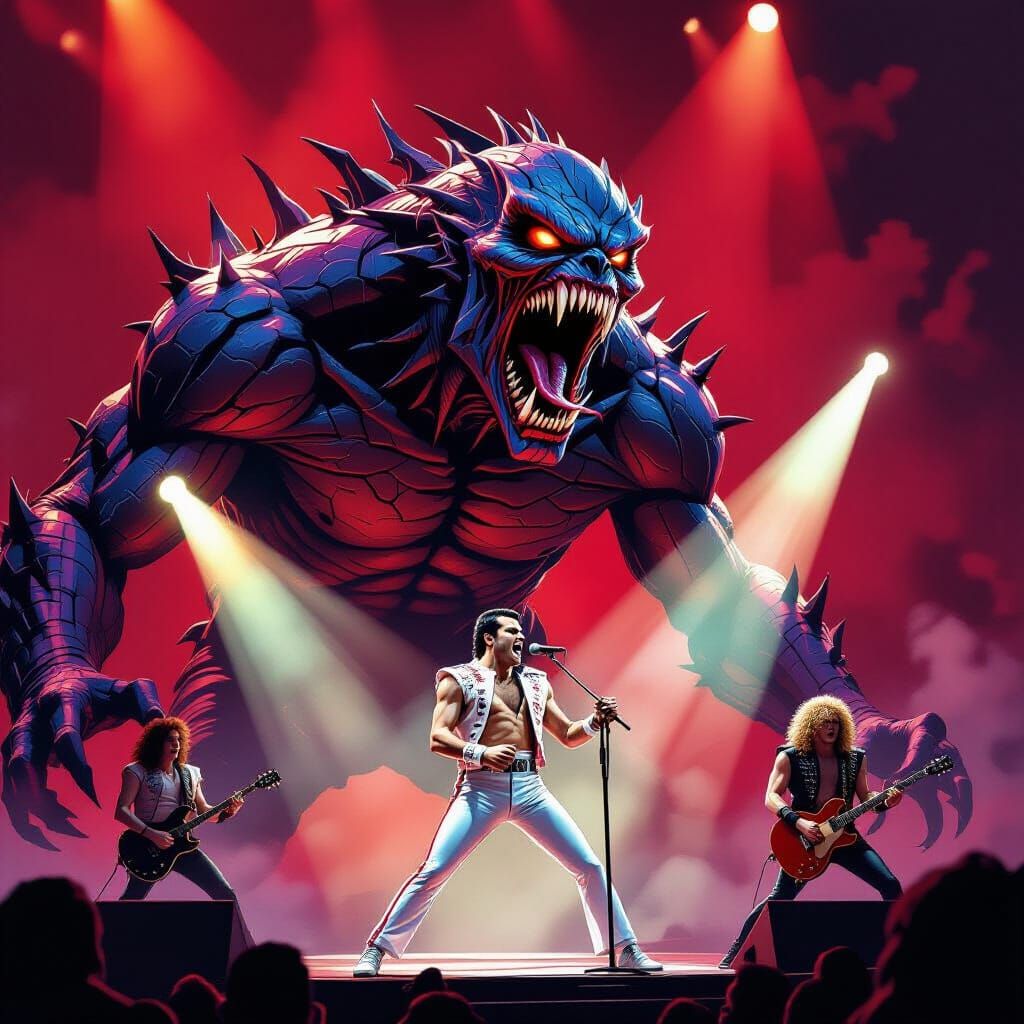 Freddie Mercury Sings Against Monstrous Stage Creature