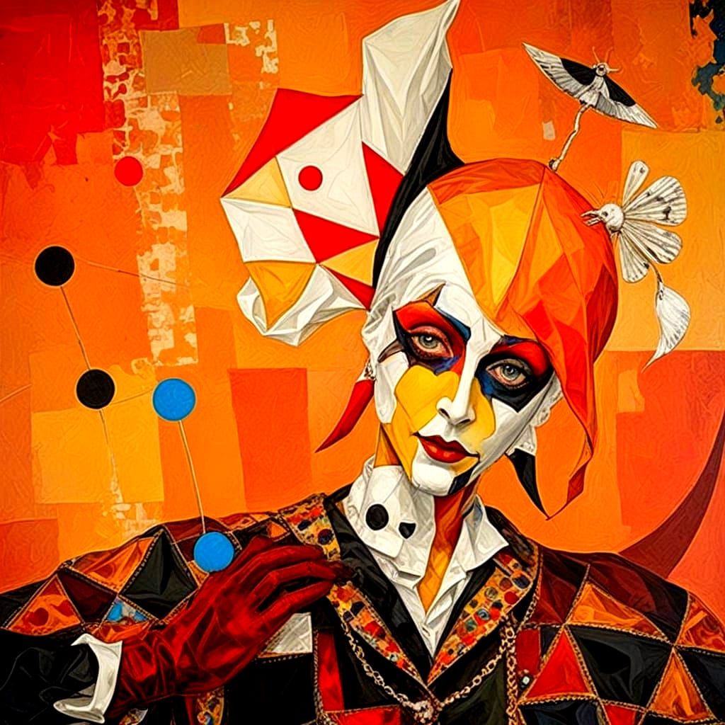 A Vibrant, Eccentric Harlequin in Expressionist Style