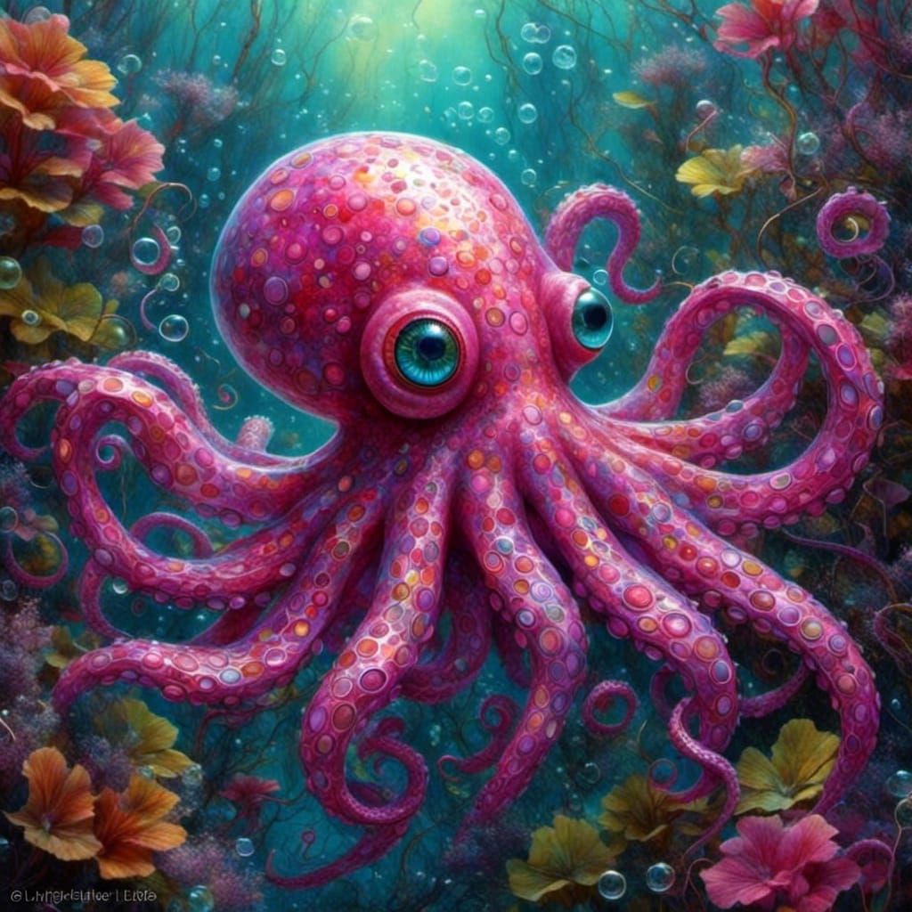 Neon Octopus in Abstract Fractal Art Style