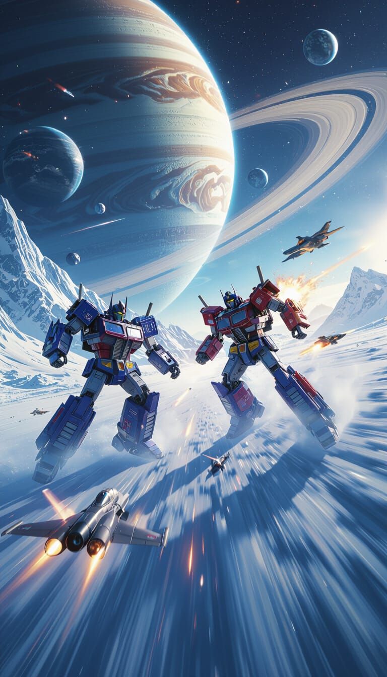 Optimus Prime and Bumble Bee in Saturn's Rings