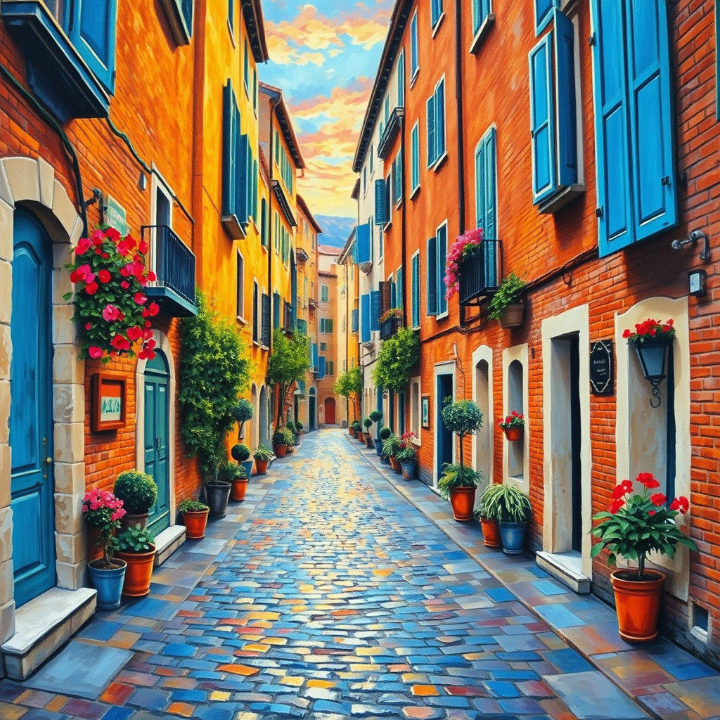 Italian Alleyway in Impressionist Style