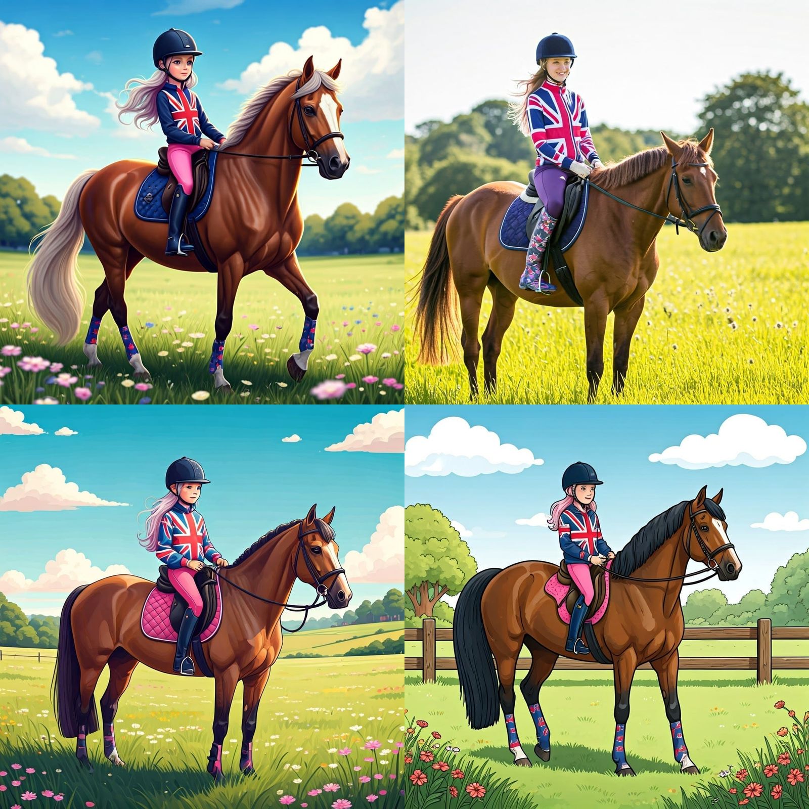 Girl Riding Horse in Paddock with Union Jack Accents