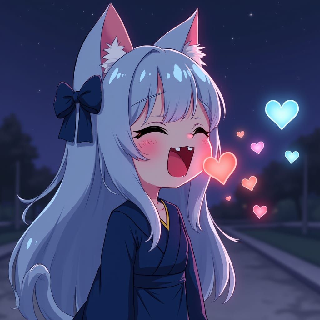 Anime Catgirl Sends Love in Synthwave Style