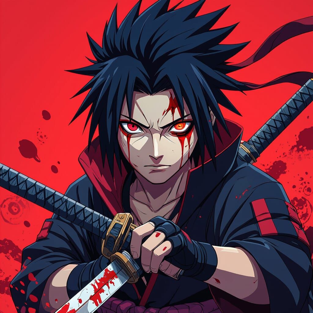 Sasuke with Mangekyou Sharingan Eye in 3D Anime Style