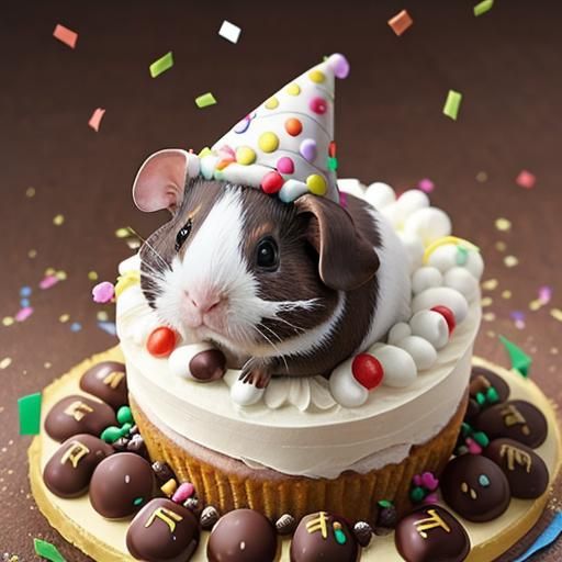 Cute Guinea Pig Celebrates Birthday with Chocolate