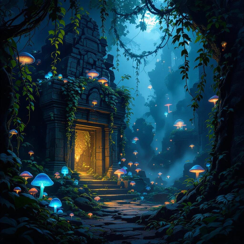 Hidden Jungle Temple Aglow with Ethereal Creatures