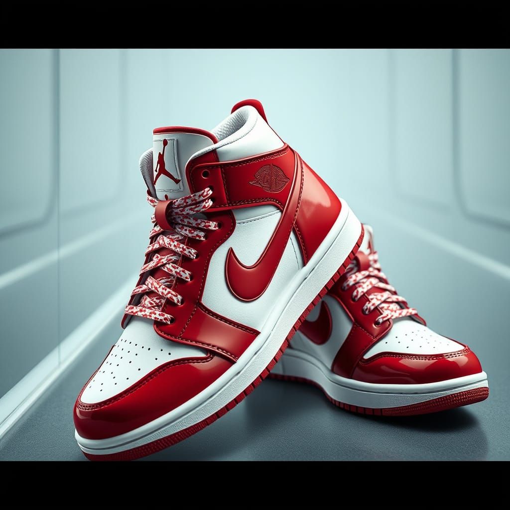 Red and White Jordans in a Modern Athletic Setting